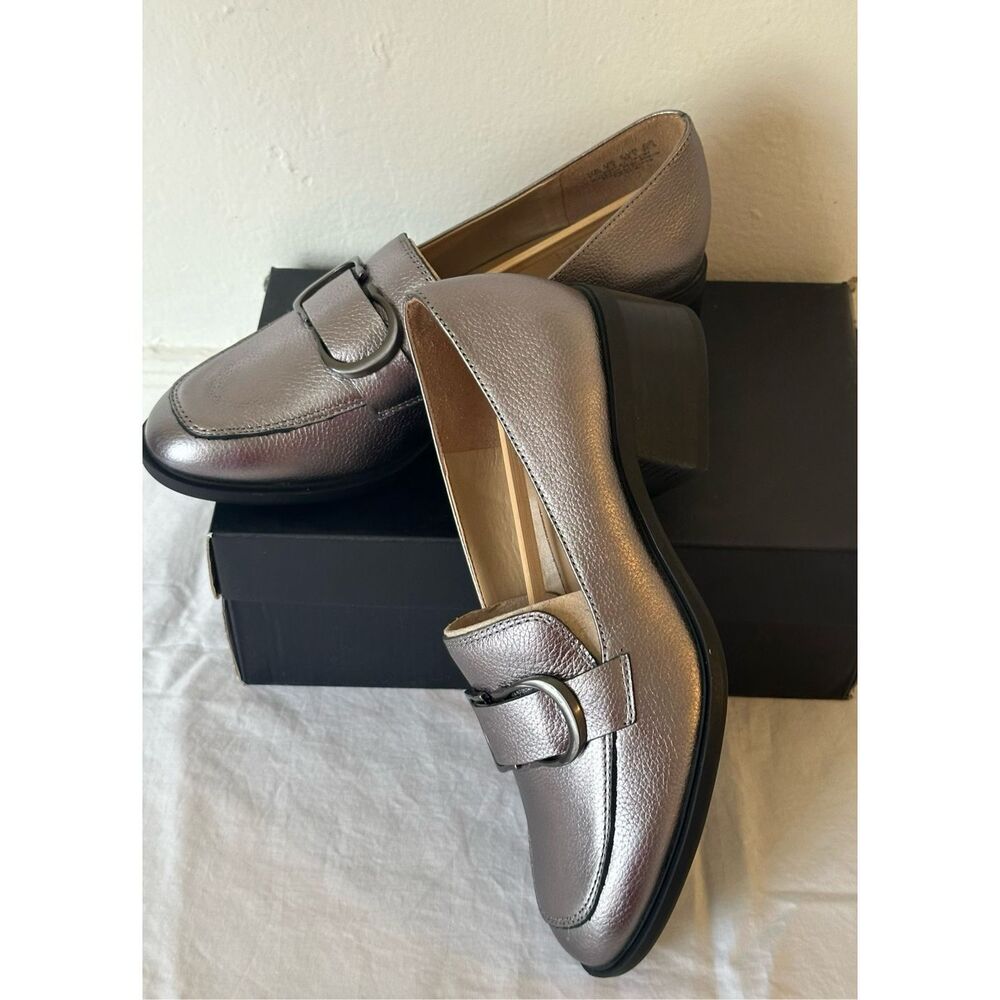 Naturalizer Women's leather pascal pump loafer in silver size 8,5 , NIB